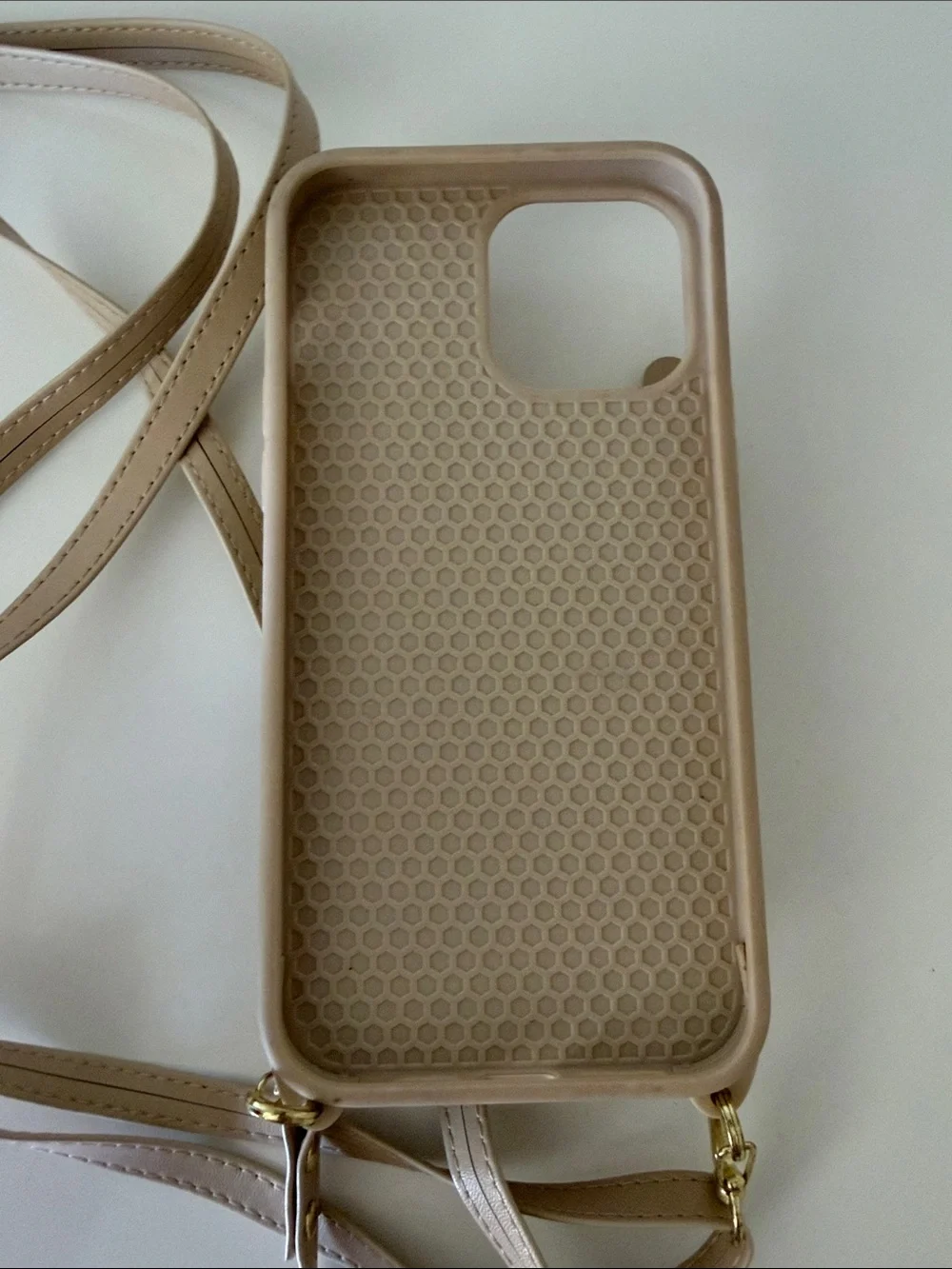 Quilted Crossbody Phone Bag in Beige with Gold Hardware iPhone 12